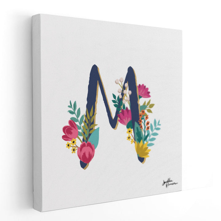 Romantic Luxe Monogram M Navy - Canvas Print Wall Art