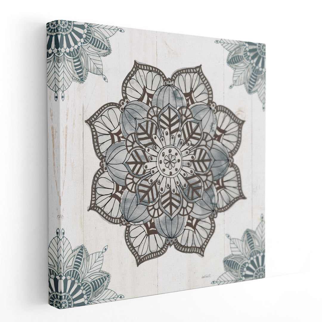 Mandala Morning I Blue and Gray - Canvas Print Wall Art