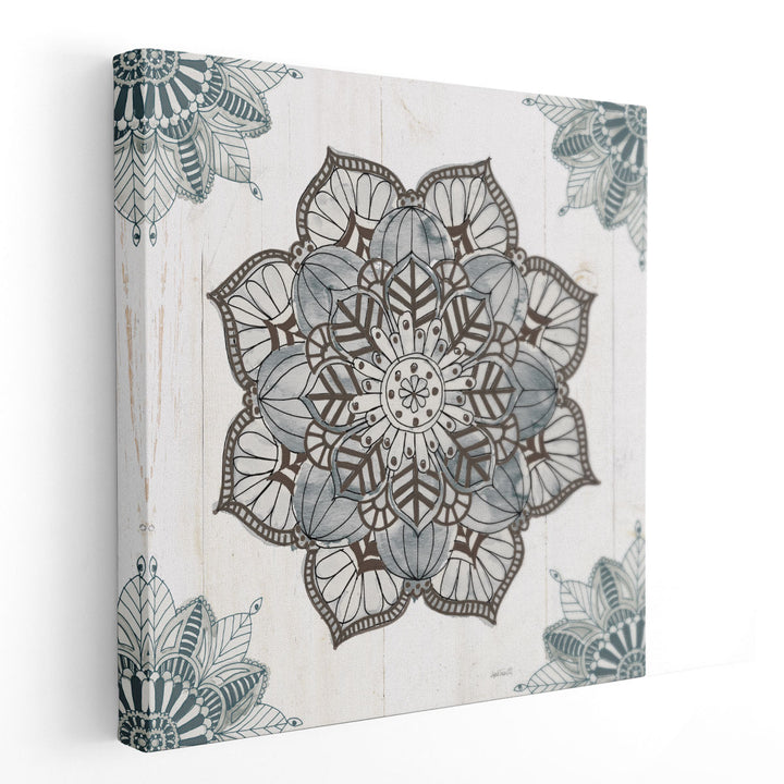 Mandala Morning I Blue and Gray - Canvas Print Wall Art