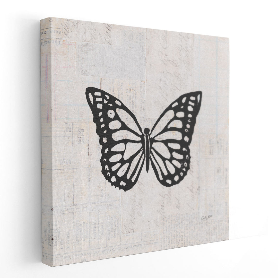 Butterfly Stamp Black and White - Canvas Print Wall Art