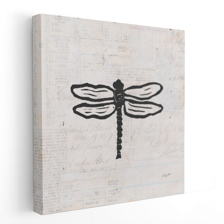 Dragonfly Stamp Black and White - Canvas Print Wall Art