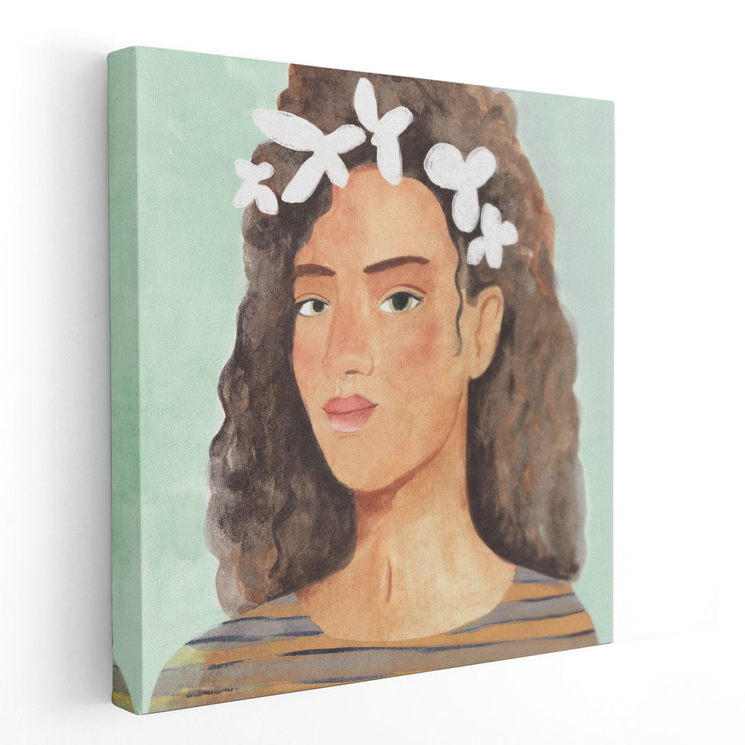 Folk Art Portrait III - Canvas Print Wall Art]