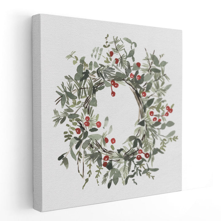 Holly Farmhouse Wreath I - Canvas Print Wall Art