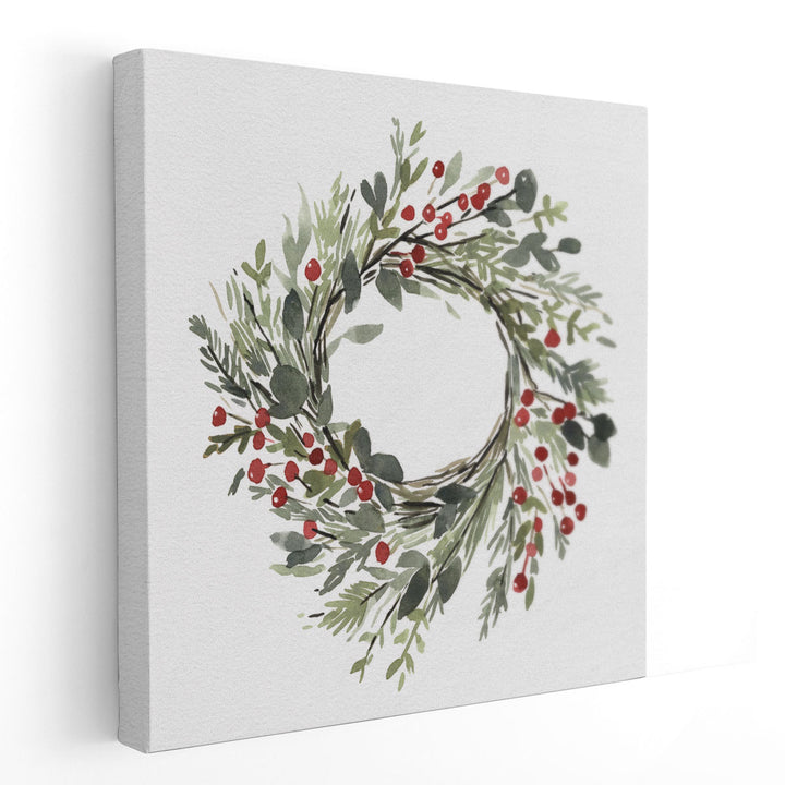 Holly Farmhouse Wreath II - Canvas Print Wall Art