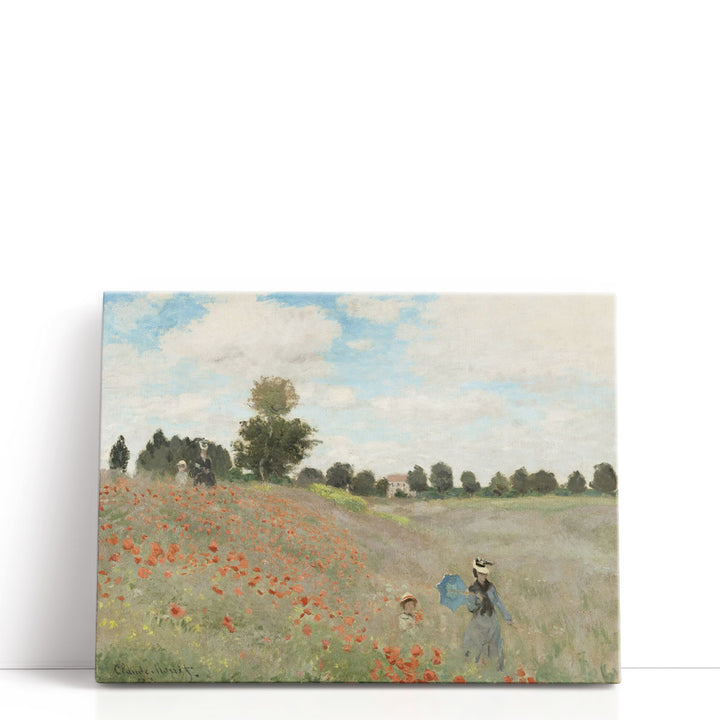 Poppy farm wall art with red flowers and trees