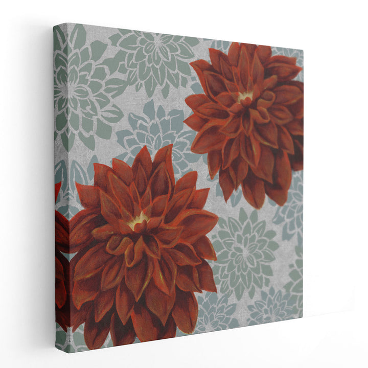 Woodblock Dahlias I - Canvas Print Wall Art