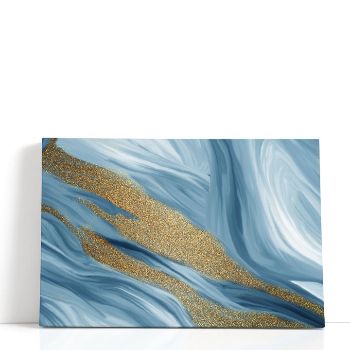 Blue Abstract Art, Modern Marble Wall Decor, Large Prints for Living Room  | Blue Waves Of Gold