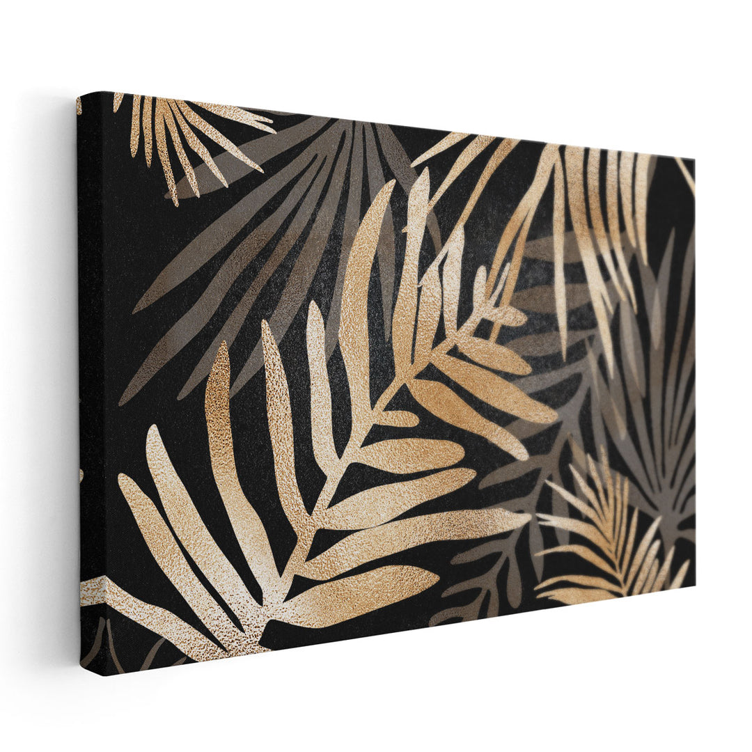 Glam Leaves Black Gold 3 - Canvas Print Wall Art