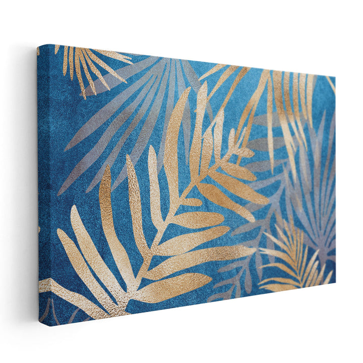 Glam Leaves Blue - Canvas Print Wall Art