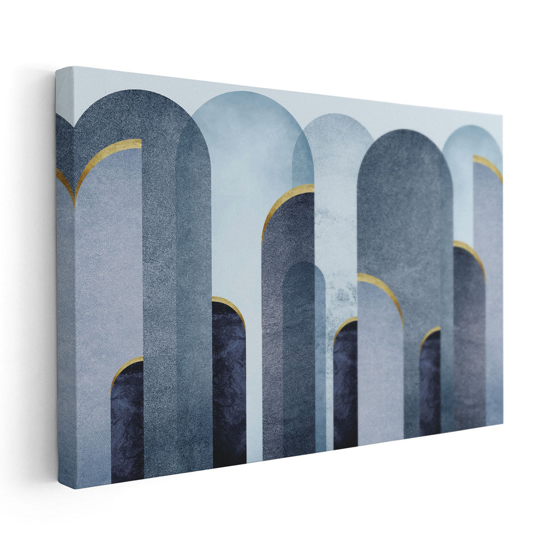 MidCentury Arches Blue Gold - Canvas Print Wall Art