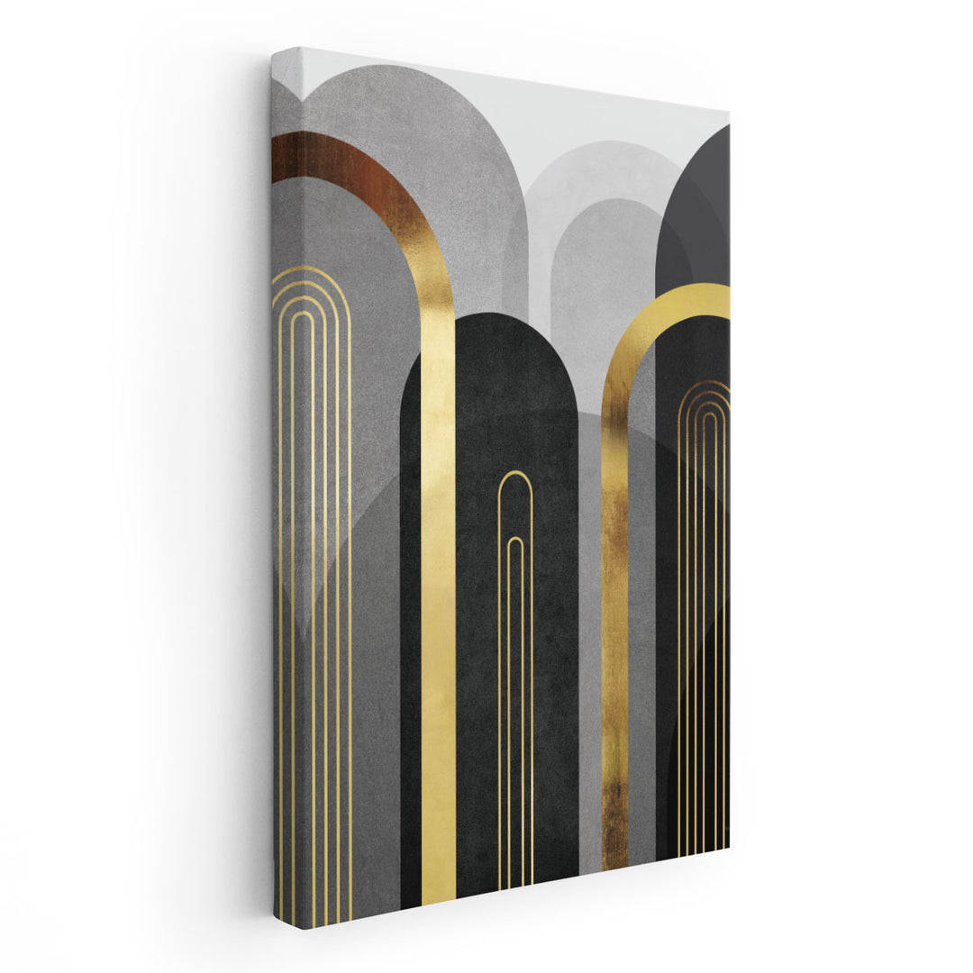 MidCentury Arches Black Gold 1- Canvas Print Wall Art