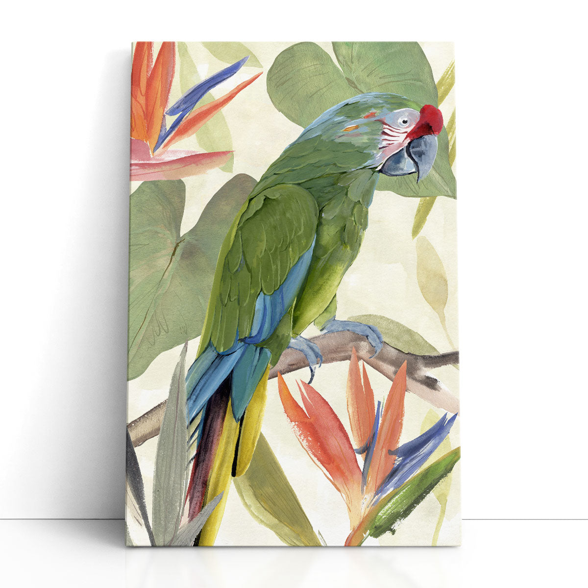 Tropical Parrot Composition I | Modern Green Art Print – Framed Flair