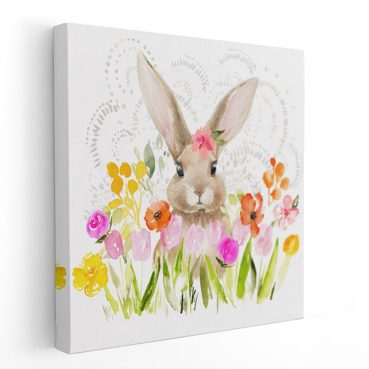 April Flowers and Bunny I - Canvas Print Wall Art