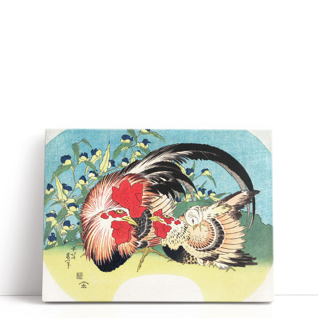 Rooster, Hen and Chicken with Spiderwort (1830-1833) - Canvas Print Wall Art