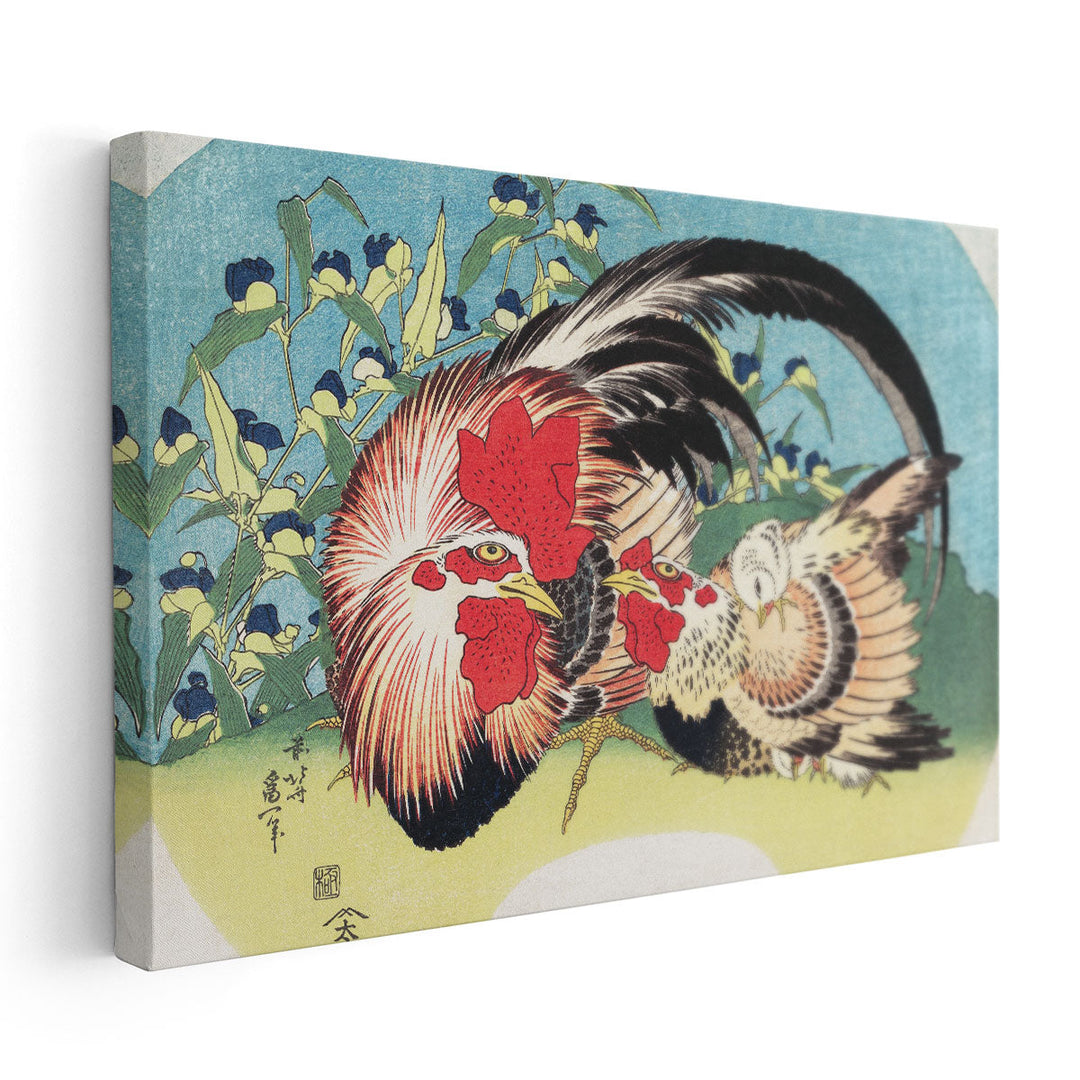 Rooster, Hen and Chicken with Spiderwort (1830-1833) - Canvas Print Wall Art
