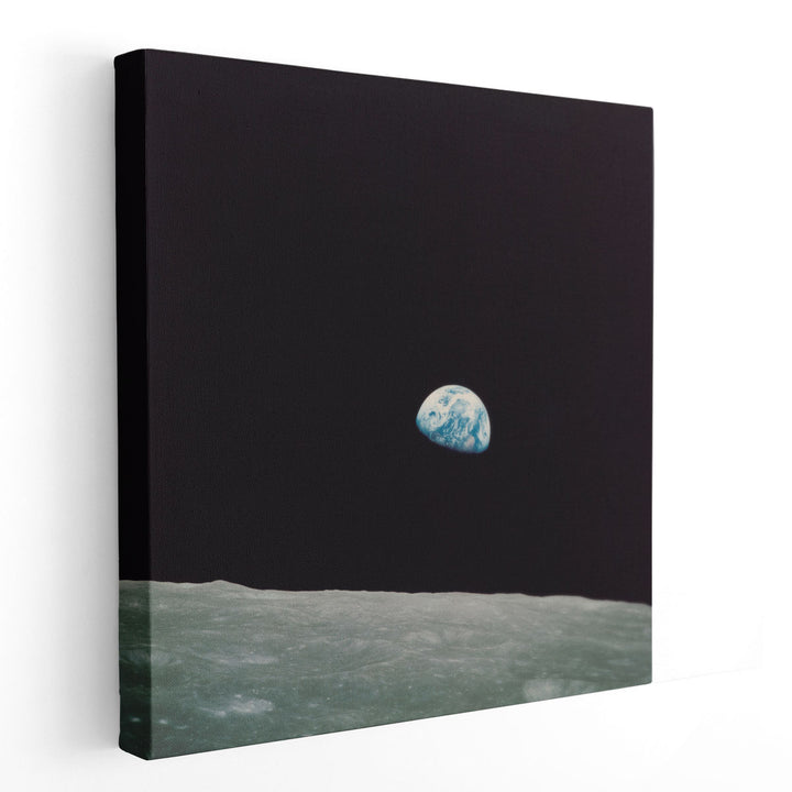 First Earth Rise Black and White - Canvas Print Wall Art