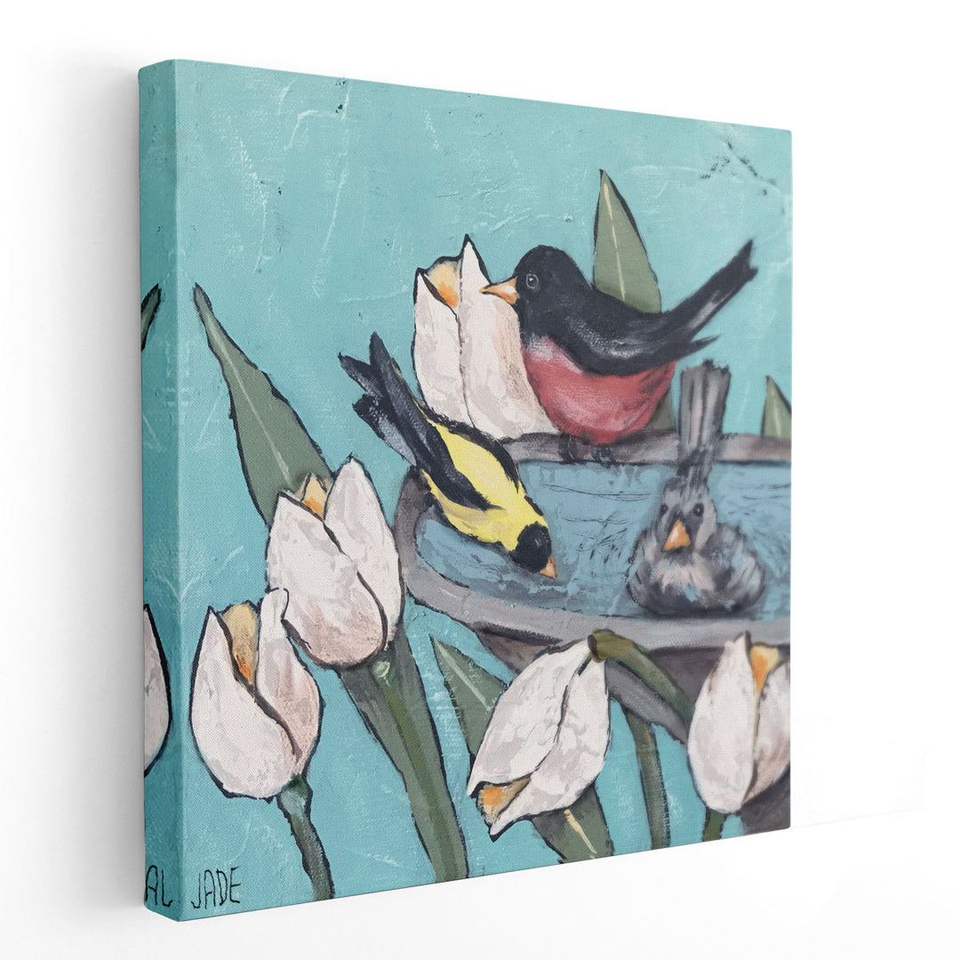 Garden Bird Bath Party I - Canvas Print Wall Art