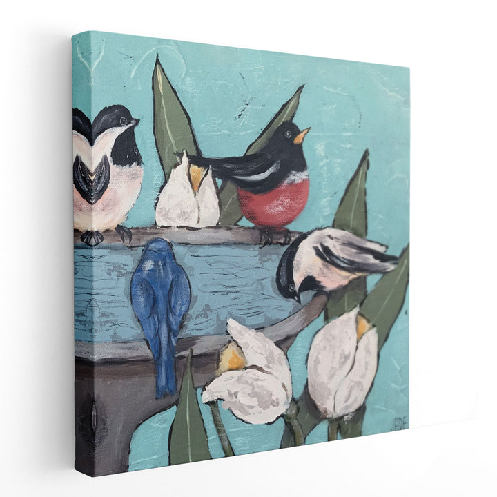 Garden Bird Bath Party II - Canvas Print Wall Art