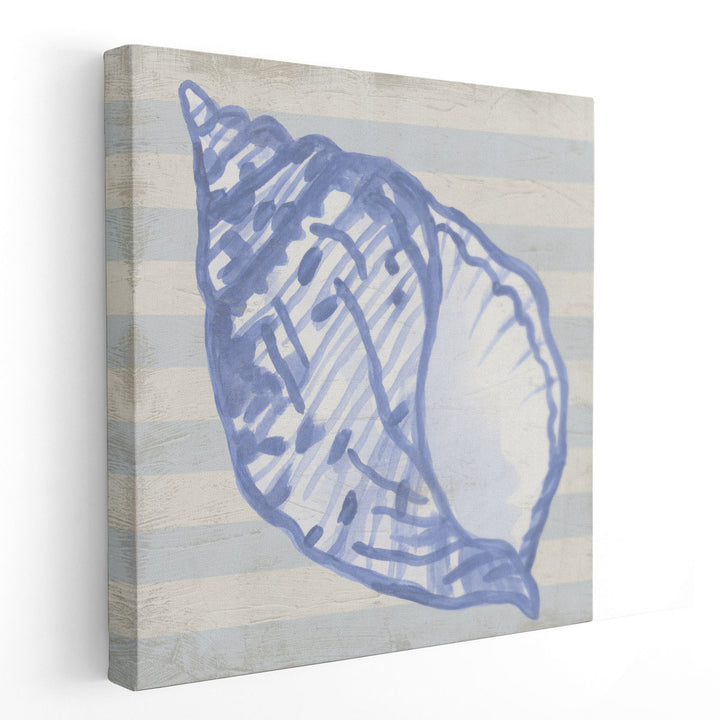 Blue Shell on Stripes I - Canvas Print Wall Art