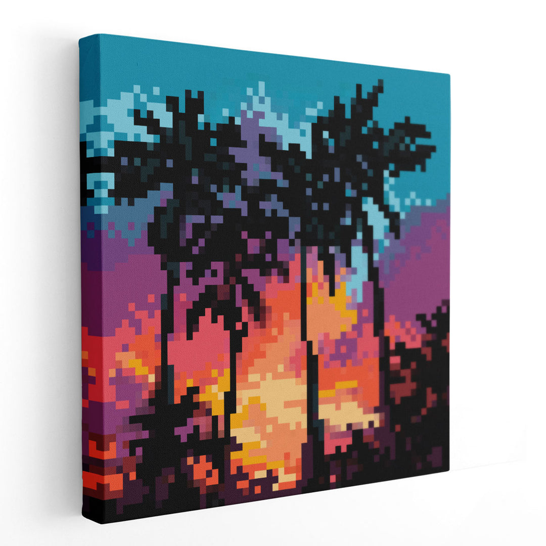 Pixel Palm Sunset I - Canvas Print Wall Art