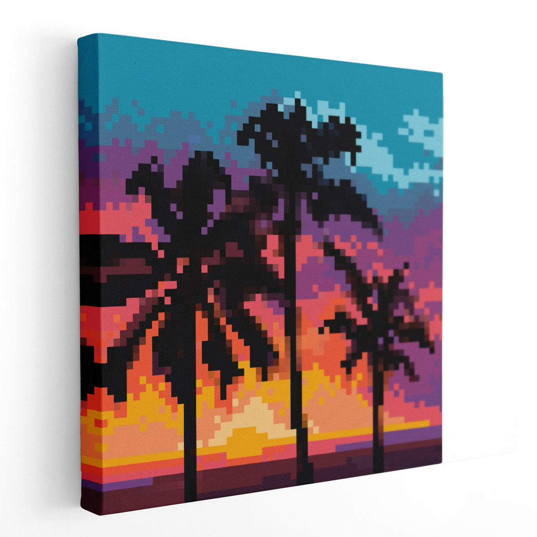 Pixel Palm Sunset II - Canvas Print Wall Art