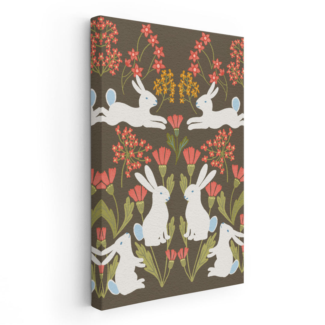 Folk Flower and Rabbit II - Canvas Print Wall Art