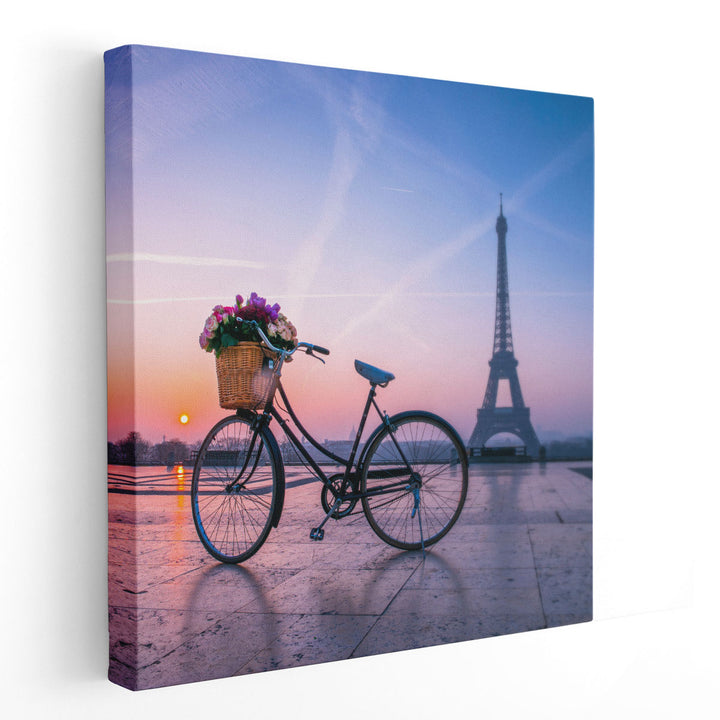 Bicycle with a Basket of Flowers - Canvas Print Wall Art