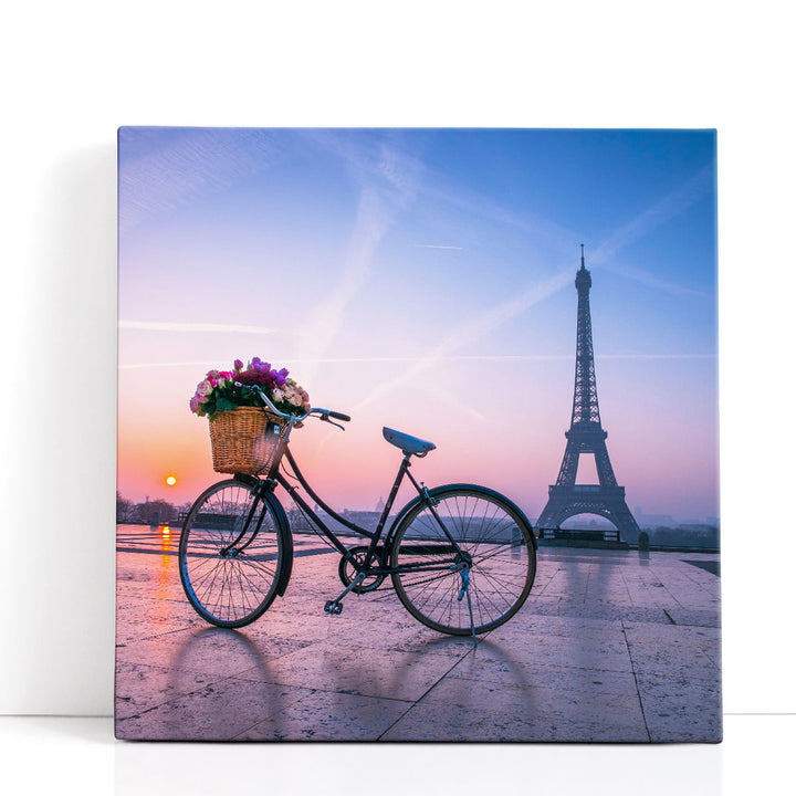 Bicycle with a Basket of Flowers - Canvas Print Wall Art