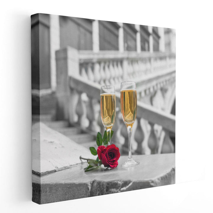 Champagne Glasses on Rialto Bridge, Venice, Italy - Canvas Print Wall Art