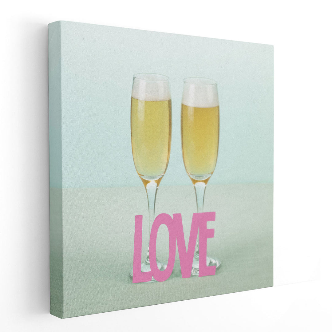 Champagne Glasses with the Letters Love - Canvas Print Wall Art