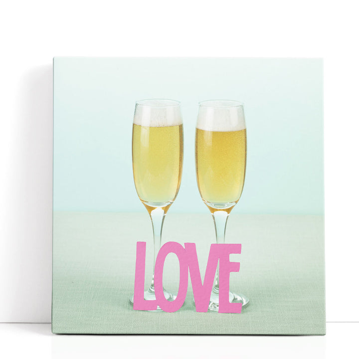 Champagne Glasses with the Letters Love - Canvas Print Wall Art