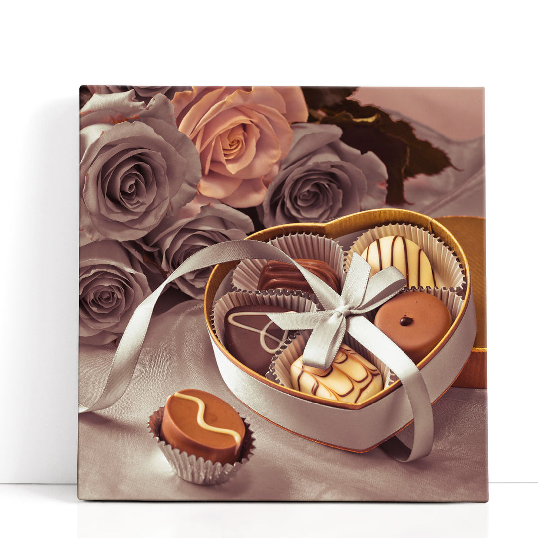 Chocolate Gift Box with Roses 1 - Canvas Print Wall Art