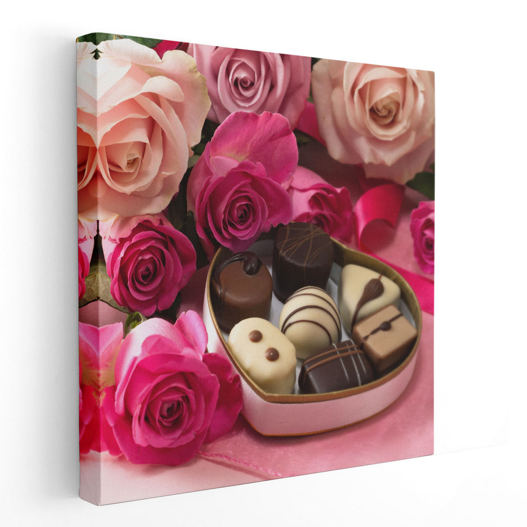 Chocolate Gift Box with Roses 2 - Canvas Print Wall Art