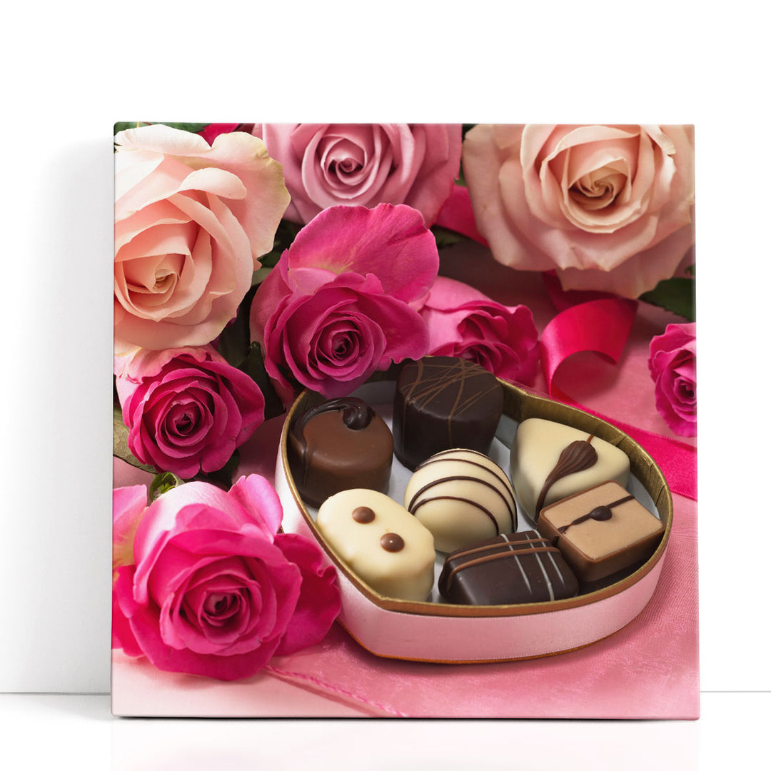 Chocolate Gift Box with Roses 2 - Canvas Print Wall Art