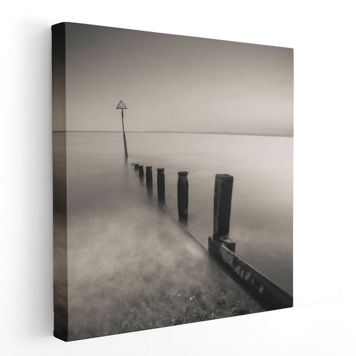 Groynes at Dusk, Hayling Island, UK - Canvas Print Wall Art