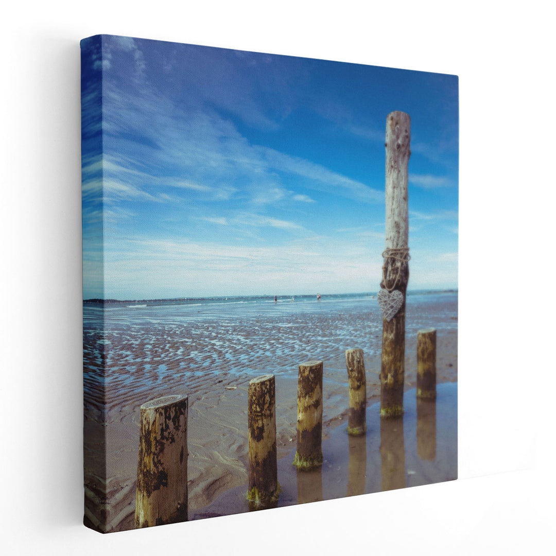 Wooden Groynes on the Beach - Canvas Print Wall Art