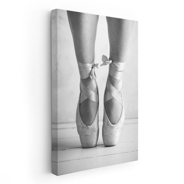 Close-up of a Ballerina Standing on Tiptoe Black and White - Canvas Print Wall Art