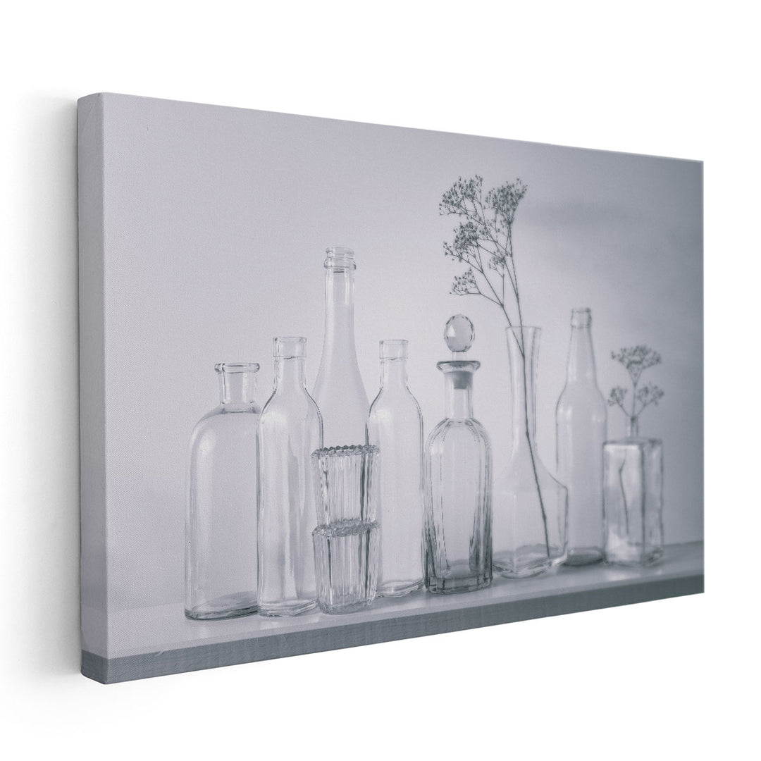 Antique Bottles in a row 1 - Canvas Print Wall Art