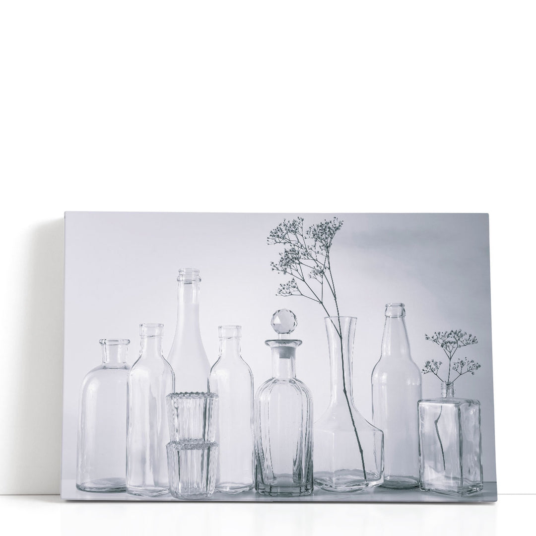 Antique Bottles in a row 1 - Canvas Print Wall Art