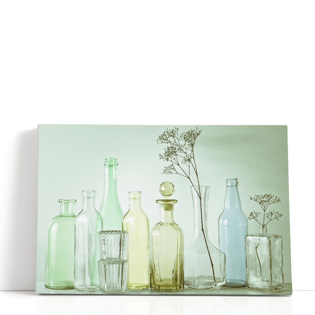 Antique Bottles in a row 2 - Canvas Print Wall Art