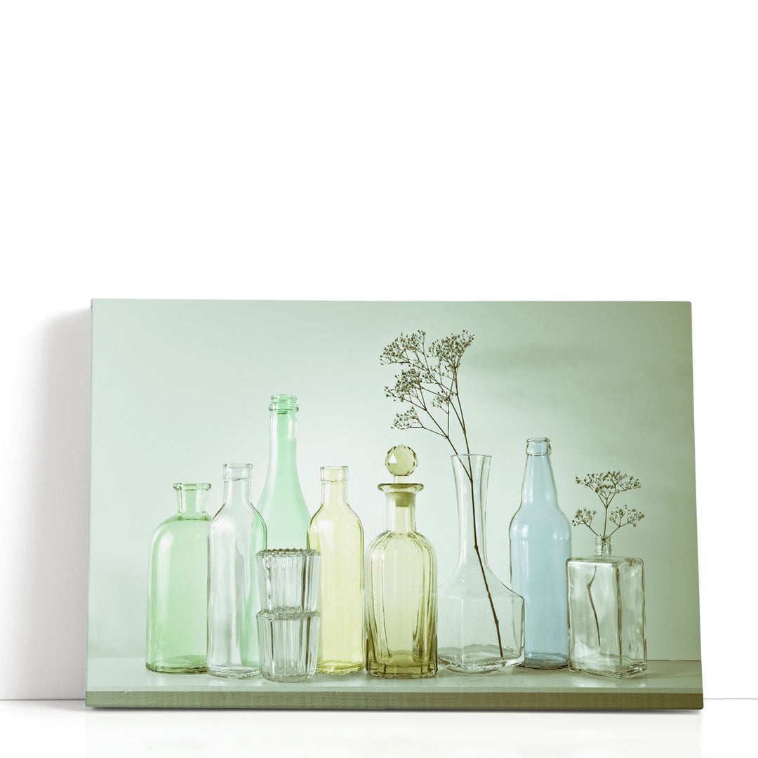 Antique Bottles in a row 2 - Canvas Print Wall Art