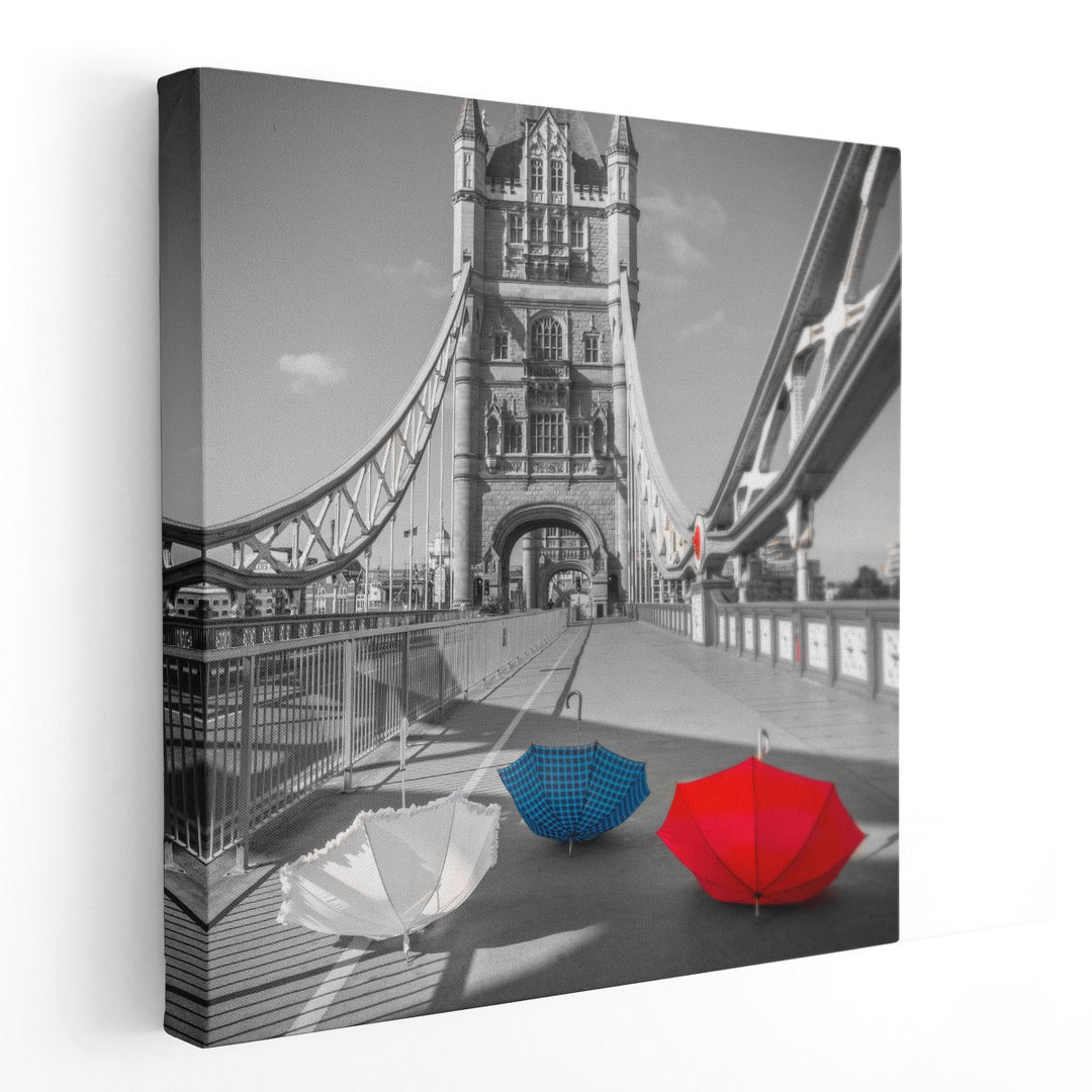 Colorful Umbrellas on Tower bridge - Canvas Print Wall Art