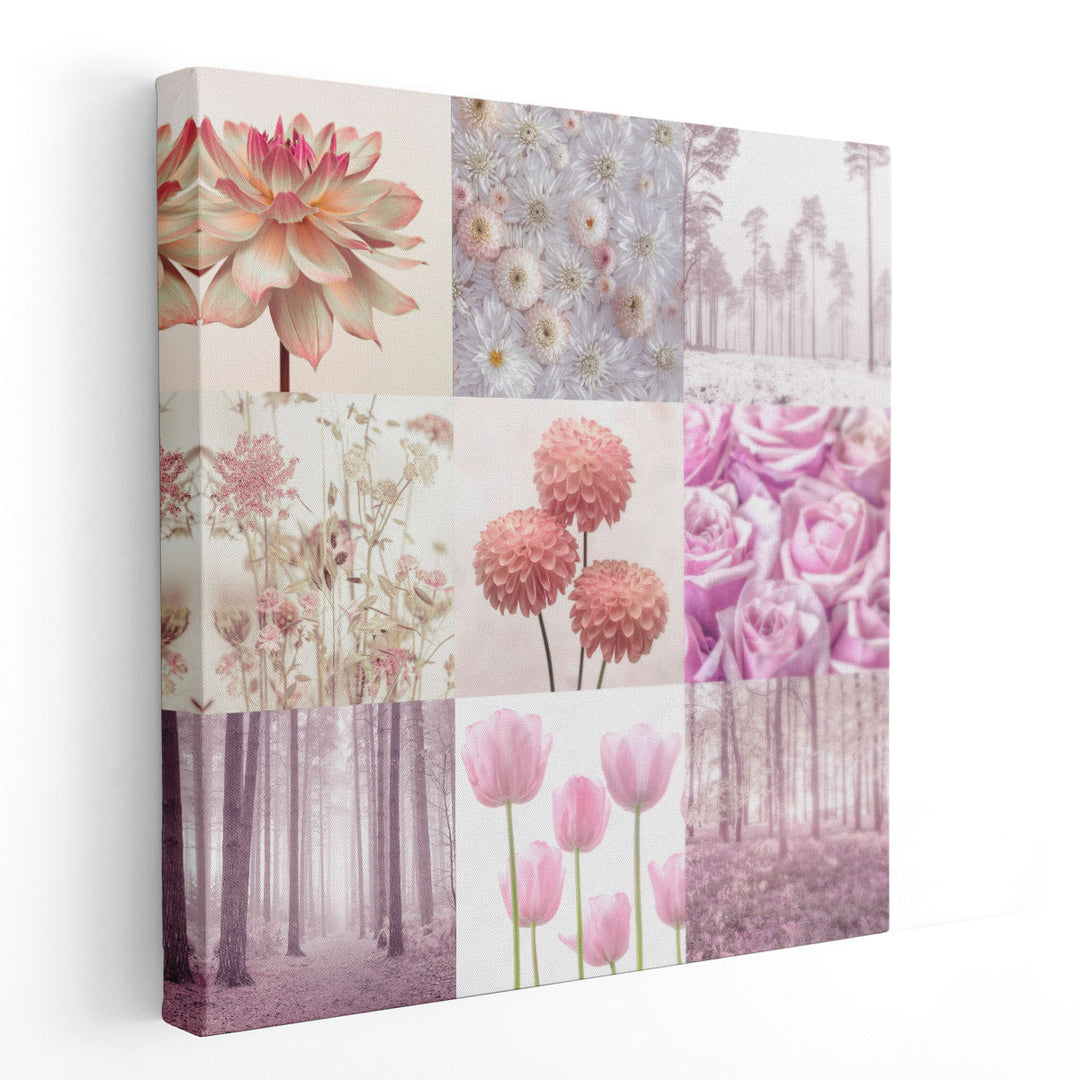 Pink Flora Collage - Canvas Print Wall Art