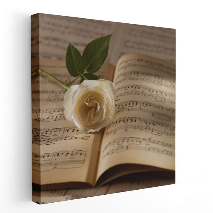 Rose on Musical Notes Book - Canvas Print Wall Art