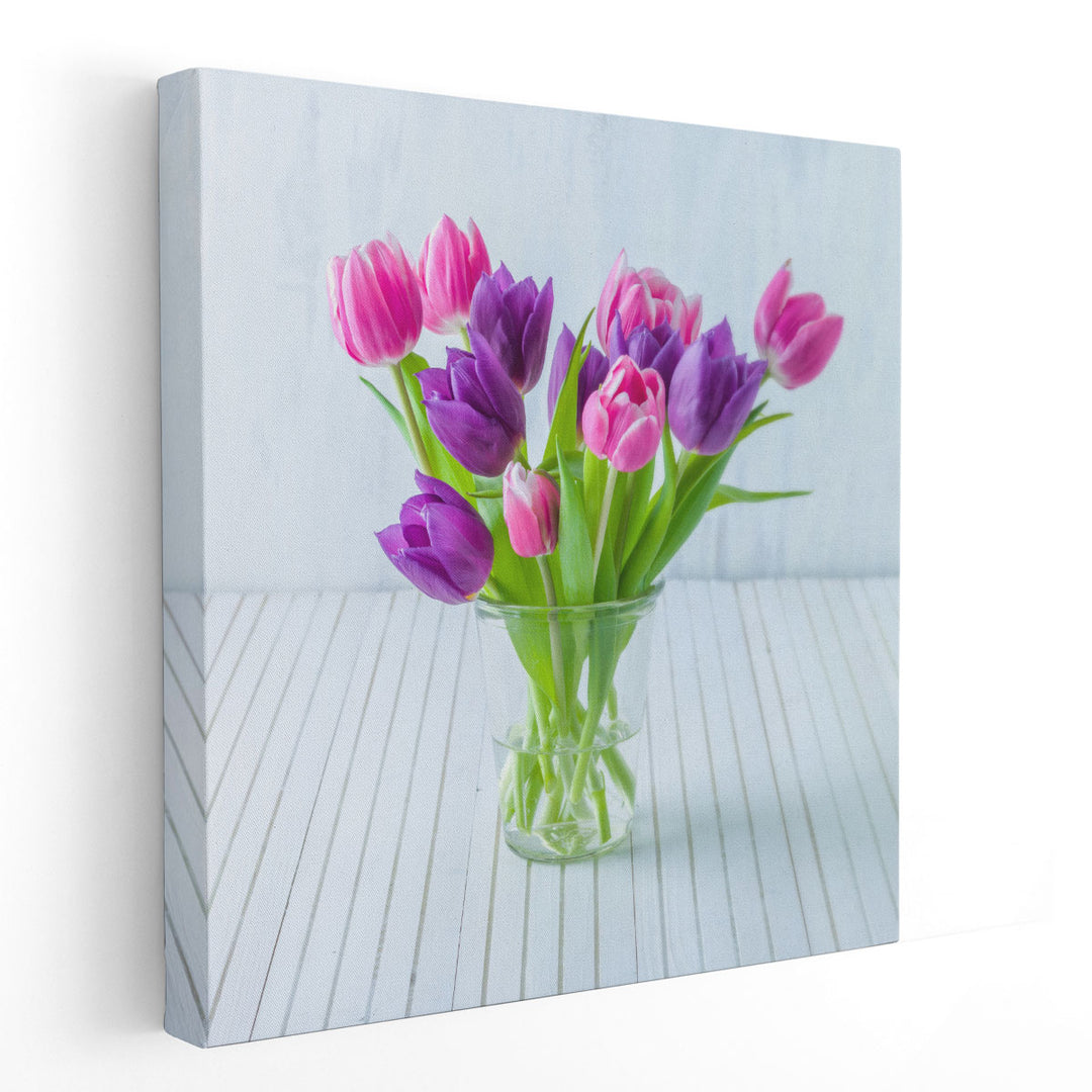 Tulip Flowers in Glass Jar - Canvas Print Wall Art