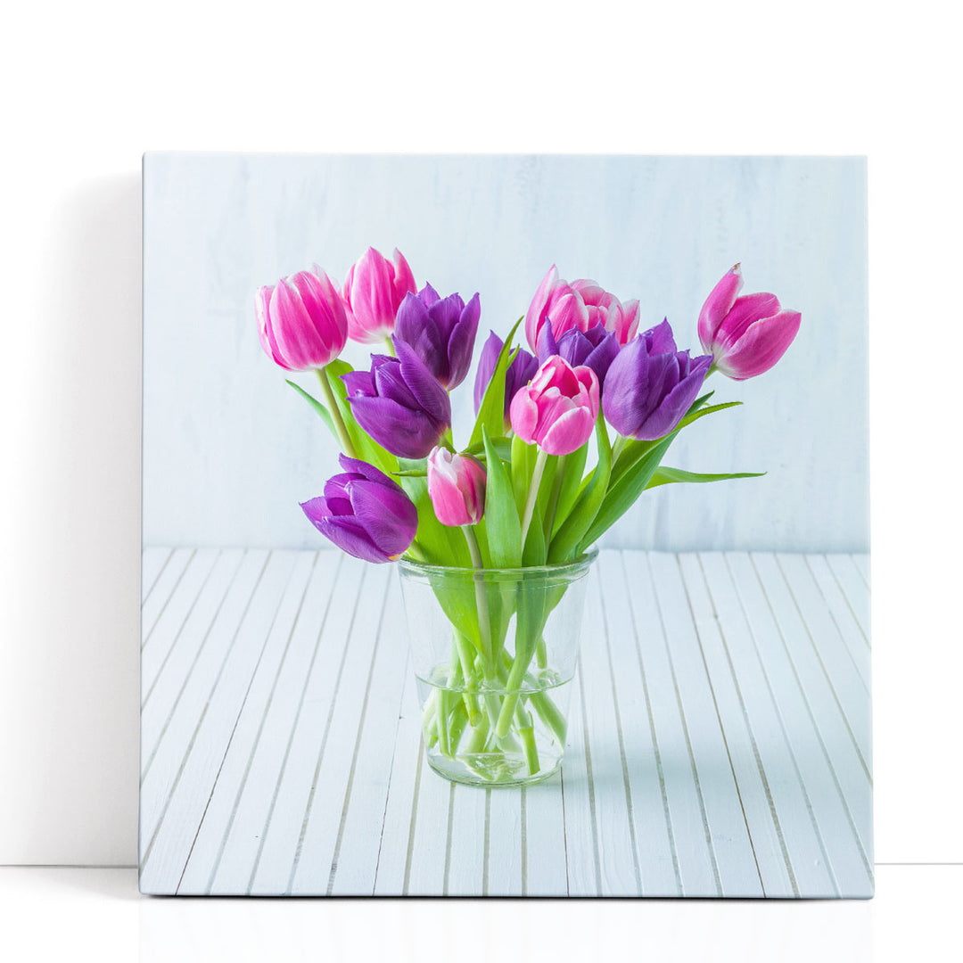 Tulip Flowers in Glass Jar - Canvas Print Wall Art