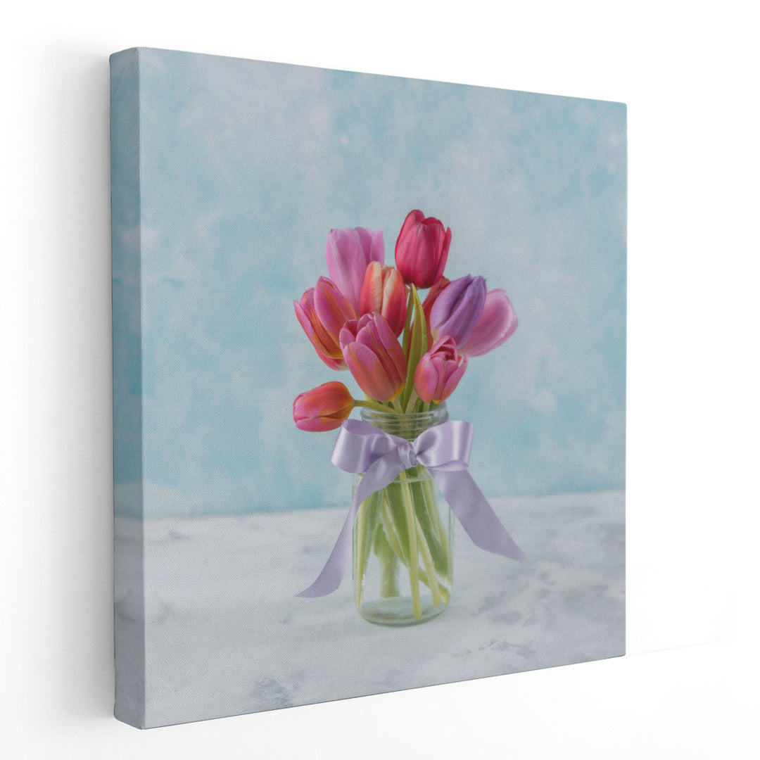 Tulips in Glass Bottle - Canvas Print Wall Art