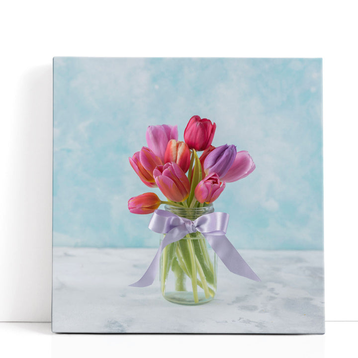 Tulips in Glass Bottle - Canvas Print Wall Art