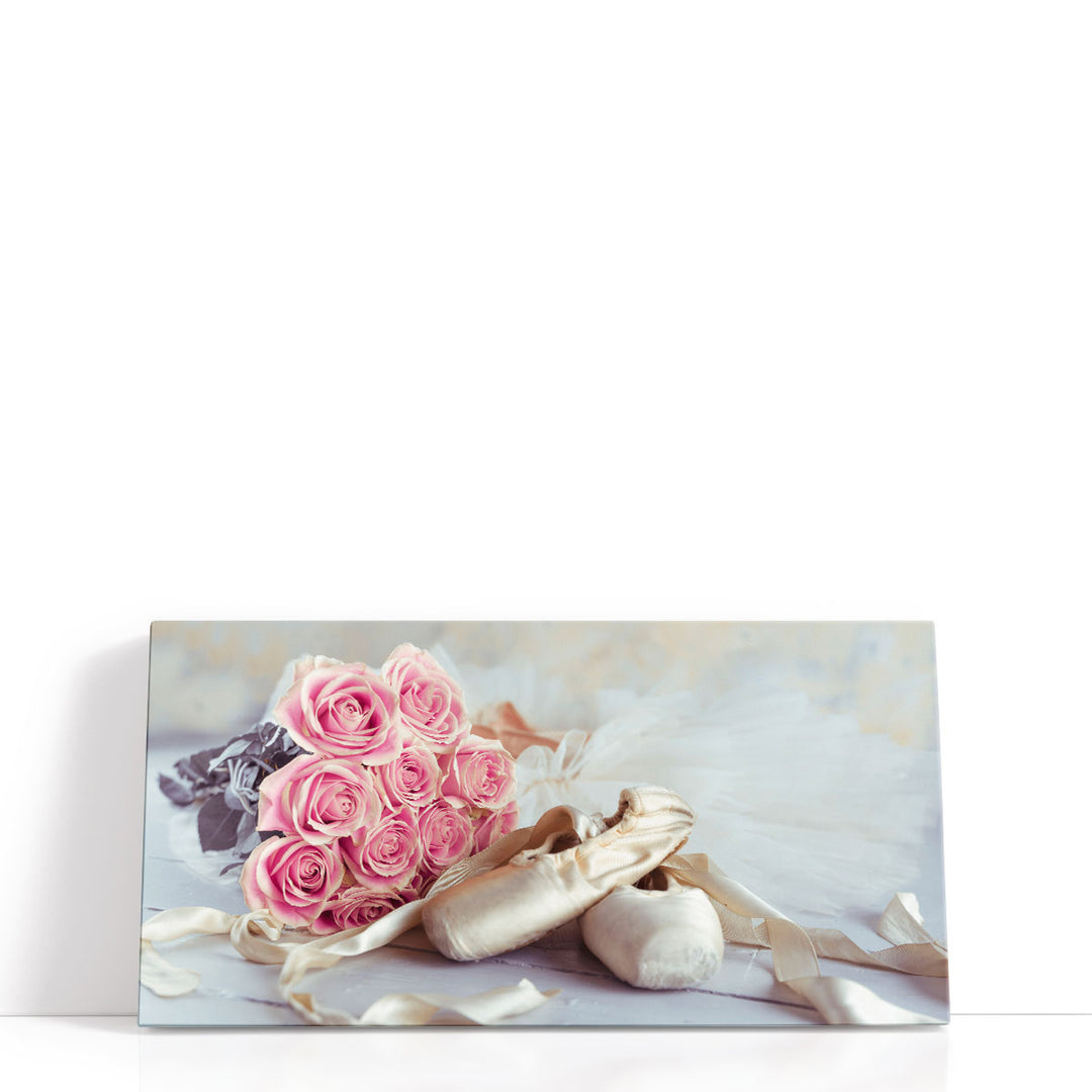 Ballet Shoes and Elegant Ballet Skirt with Bunch of Roses 1 - Canvas Print Wall Art