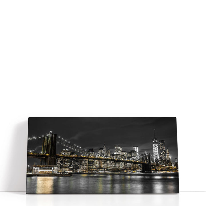 Brooklyn Bridge and Lower Manhattan Skyline at Dusk, New York - Canvas Print Wall Art